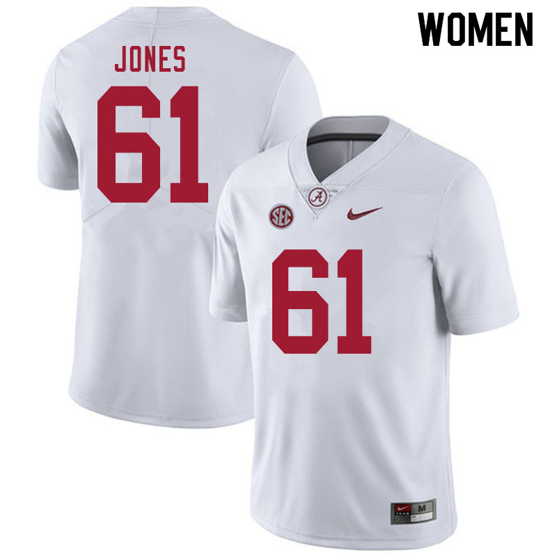 Women #61 Nathan Jones Alabama White Tide College Football Jerseys Sale-White